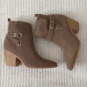 JustFab Brown Ankle Booties with Buckle Detail